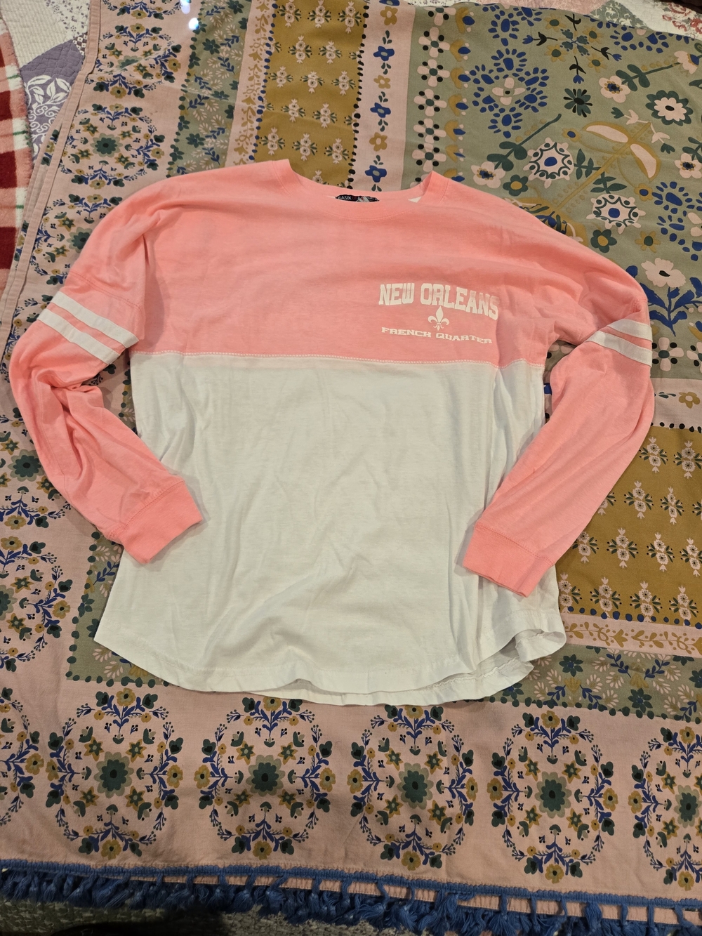 Basix of America Women's  New Orleans Two-Tone Pink & White Long Sleeve Top